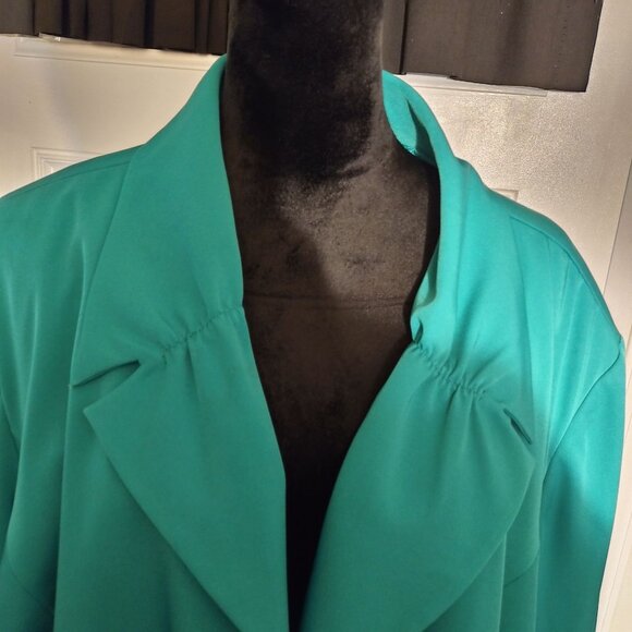 Maggie Barnes Teal 4X Jacket/Blazer-Ruched Collar Ruffle Sleeves-LIKE NEW - Picture 2 of 7